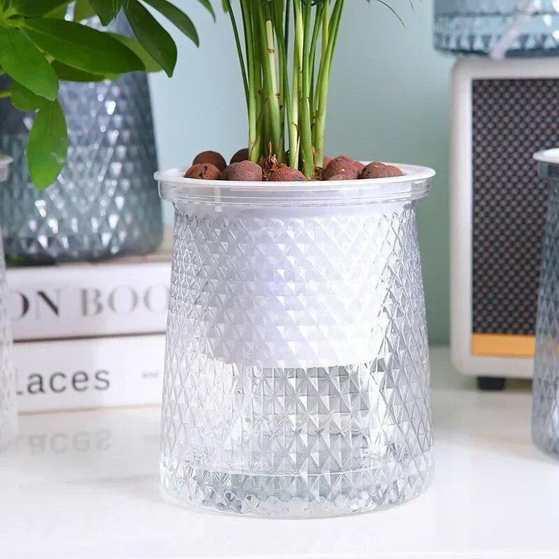Aloe Vera Pot - 2024 透明自己散水植木鉢プラスチック植木鉢二層自動怠惰な鉢植え水耕植木鉢家の装飾用
