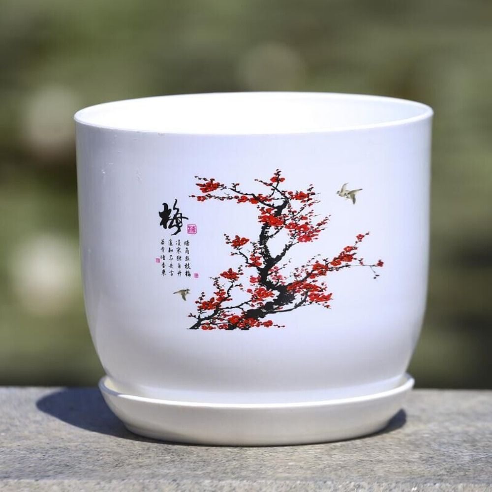 Aloe Vera Pot - 特大プラスチック製植木鉢 白色 トレイ付き PP樹脂製植木鉢 丸型 通気性