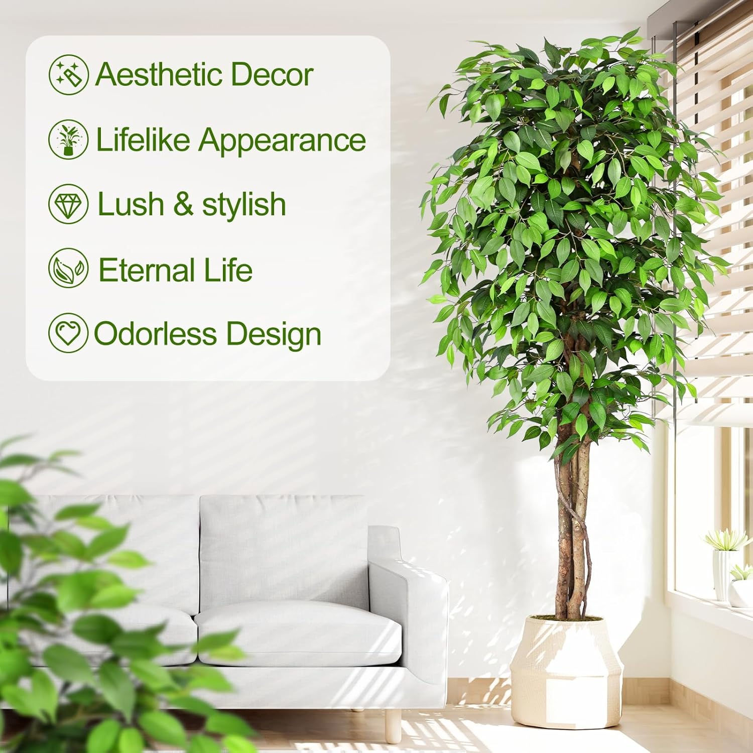 本物そっくりの人工フィカスツリー、自然な幹と豊かな葉が特徴、 - Dracaena Marginata のレビューと価格