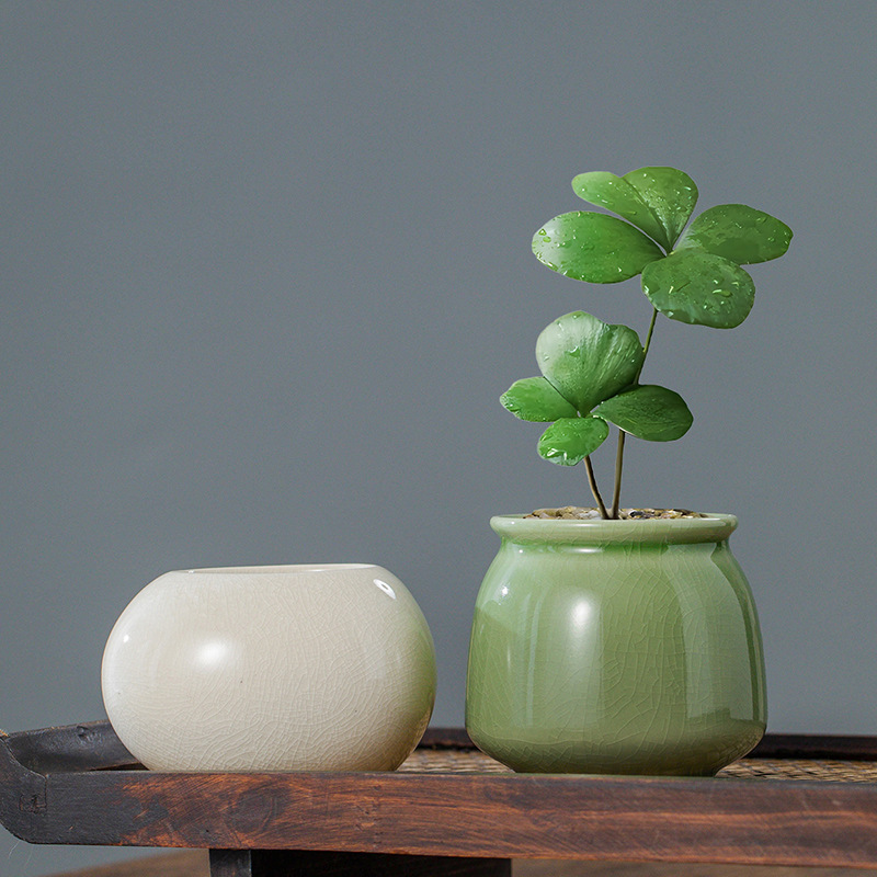 アイスクラック釉薬セラミックフラワーポット、ミニラウンドボー - Aloe Vera Pot のレビューと価格